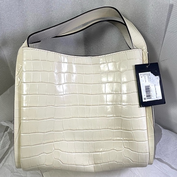 Kate Spade Knott Croc Embossed Leather Sm Zip Top Satchel. Halo White/Gold. - Picture 4 of 14